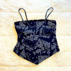 Navy and white bandana crop top